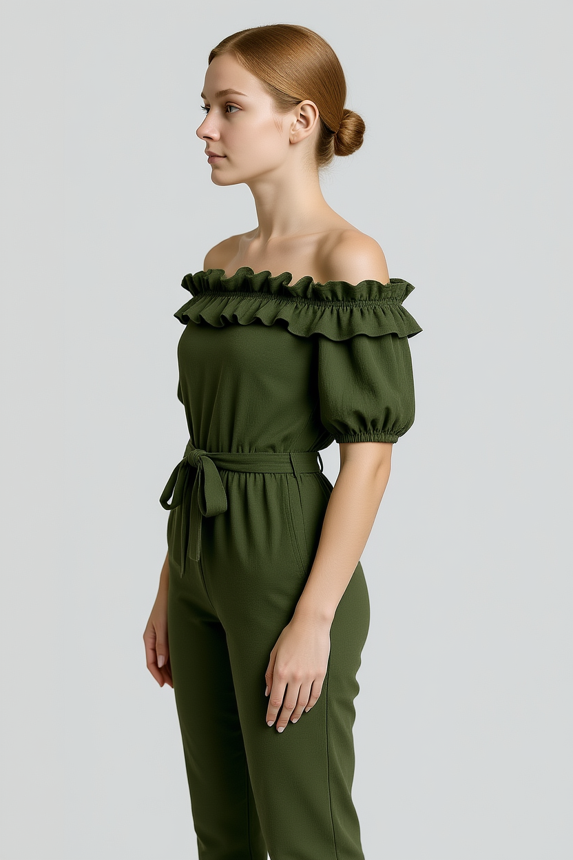 Emma | Kvinders Elegant Kombinezon med Volantærmer - - Jumpsuits og Rompers - {{ product_tags }
