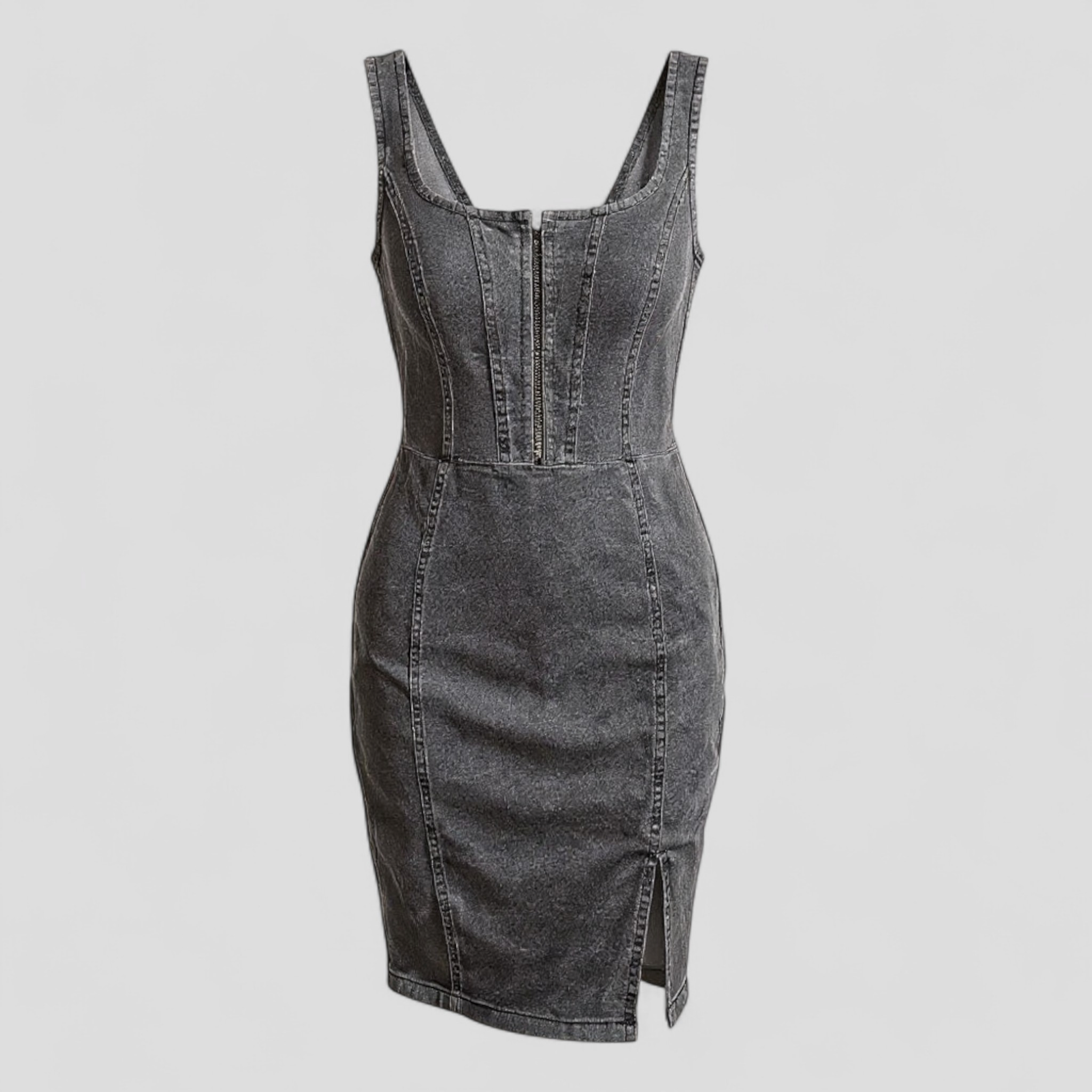 Lennox | Figursyet Denim Midikjole med Slids og Vintage-Perception - Grå - Lennox | Figursyet Denim Midikjole med Slids og Vintage-Perception - €25 - {{ product_tags }