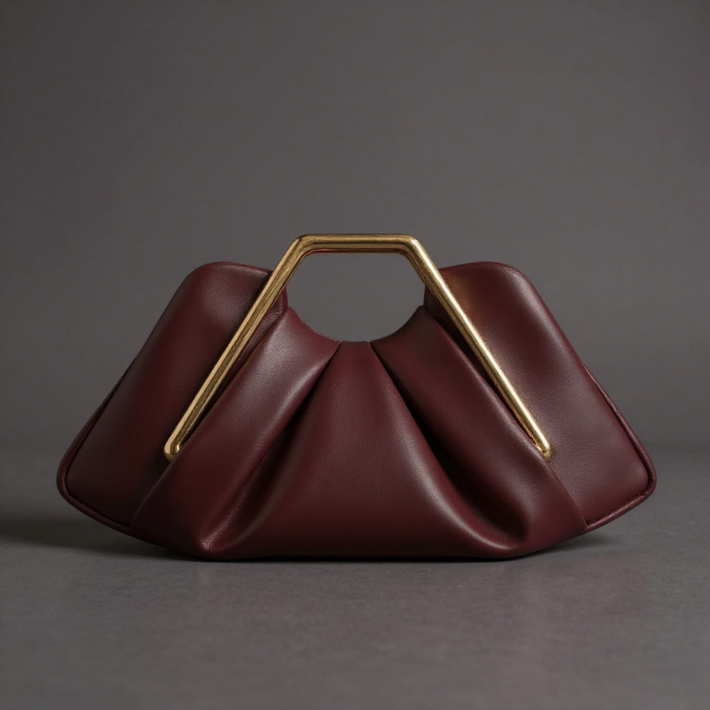 Elegant Læder Clutch med Origami-Inspireret Design - Cabernet - - {{ product_tags }