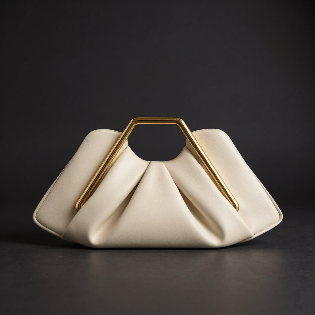 Elegant Læder Clutch med Origami-Inspireret Design - Perle - - {{ product_tags }