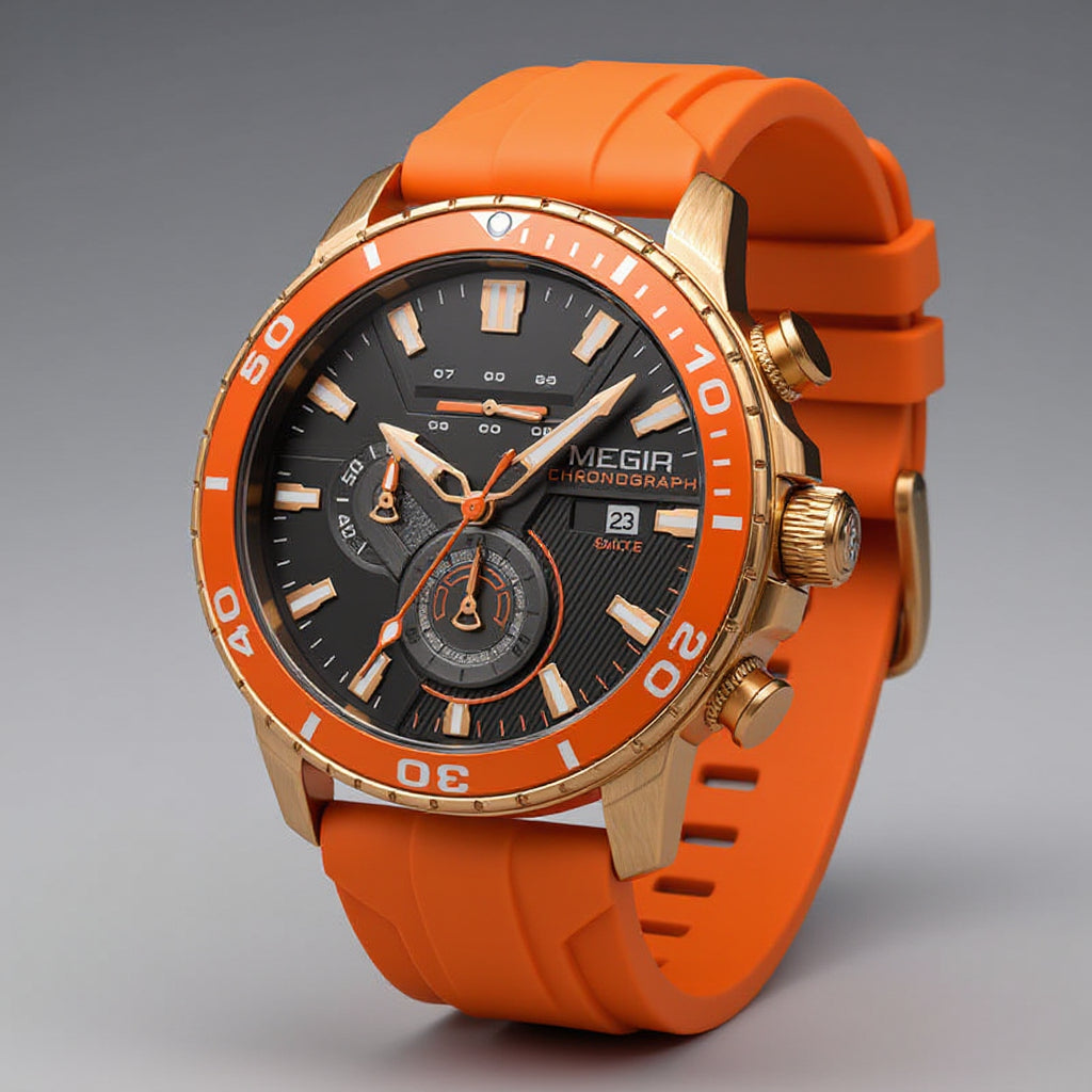 Herreur med kronograf, 44mm - Keramisk krans og silikonrem - Neonorange - - {{ product_tags }