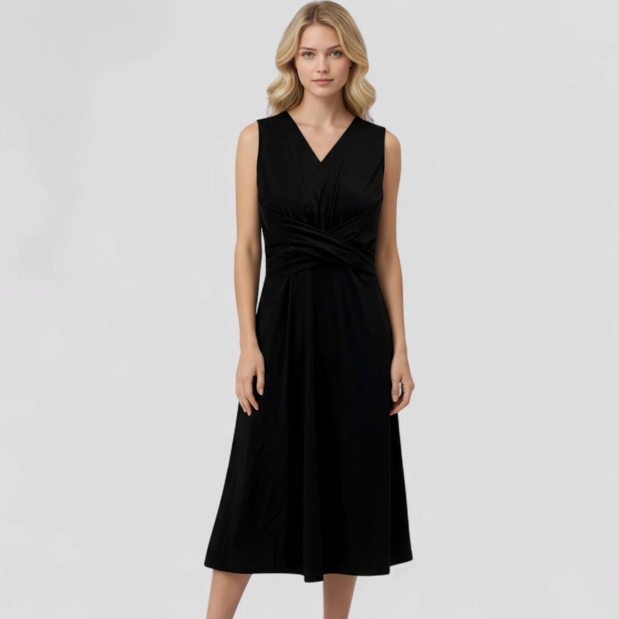 Elliana | elegant sommermidikjole uden ærmer med V-udskæring og blomsterprint - - Elliana | elegant sommermidikjole uden ærmer med V-udskæring og blomsterprint - €25 - {{ product_tags }