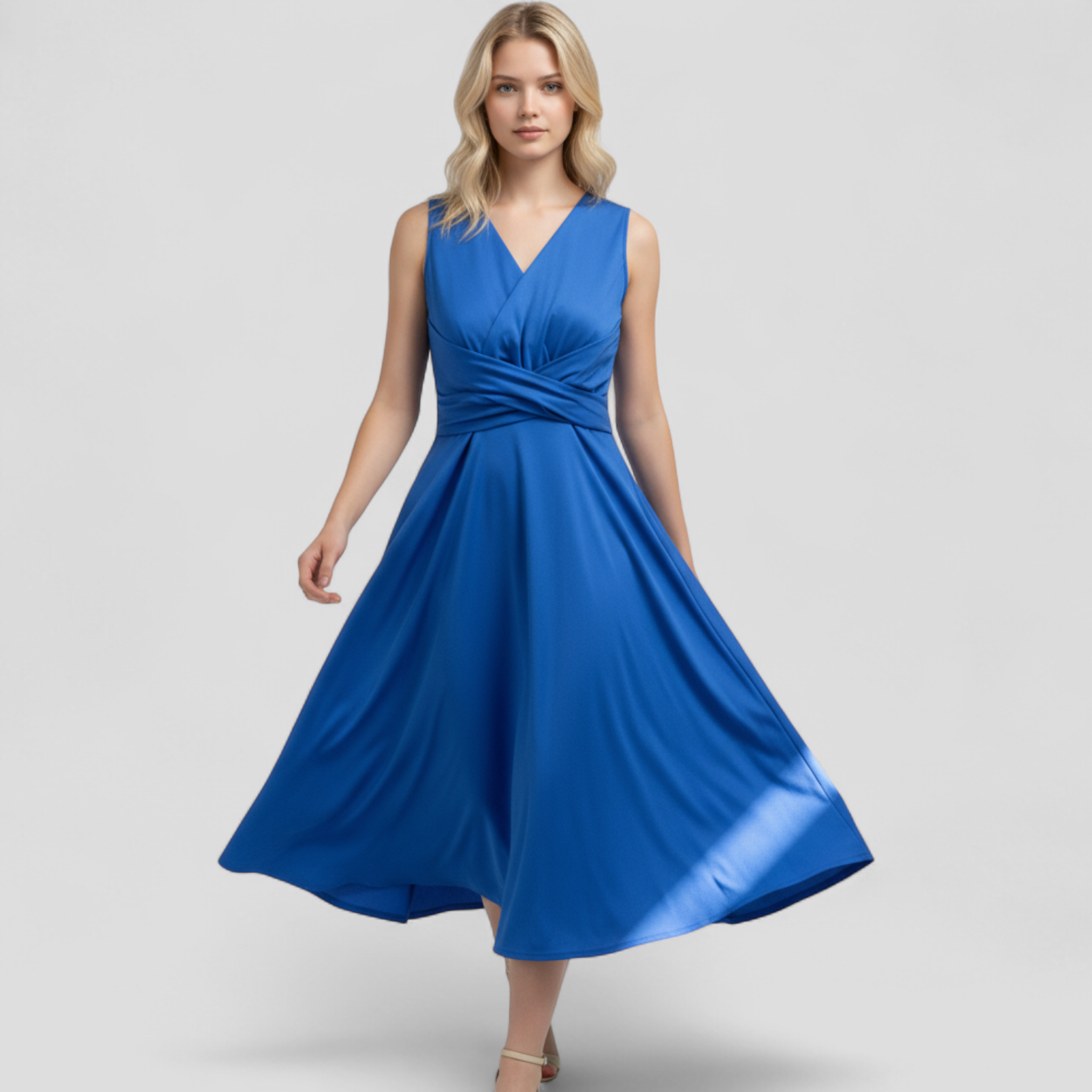 Elliana | elegant sommermidikjole uden ærmer med V-udskæring og blomsterprint - - Elliana | elegant sommermidikjole uden ærmer med V-udskæring og blomsterprint - €25 - {{ product_tags }