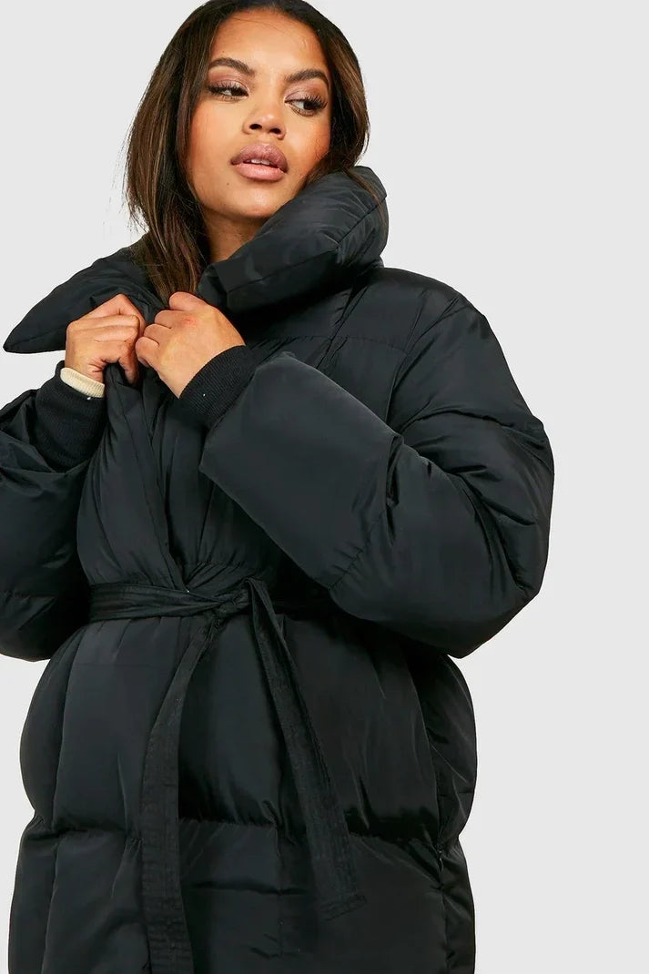 Dame Baeltet Dunjakke med Staakrave - - Coat - {{ product_tags }