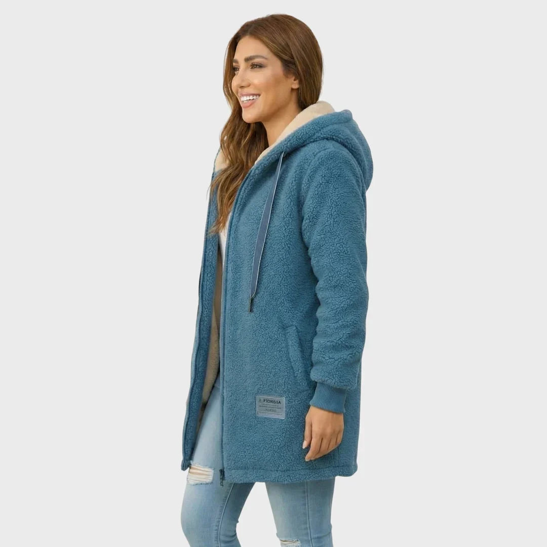 Dameteddyjakke med haette og lynlaas - - Jacket - {{ product_tags }