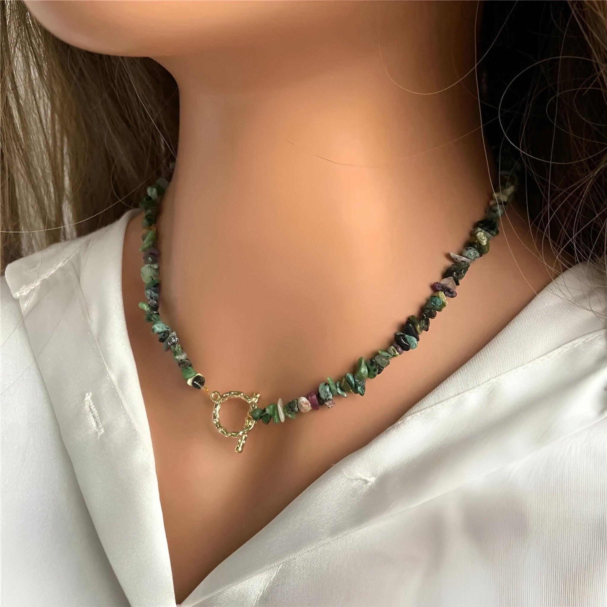Bohemisk halssmykke med semipræcieuse sten, naturlige sten og stenperler - - Bohemisk halssmykke med semipræcieuse sten, naturlige sten og stenperler - €25 - {{ product_tags }