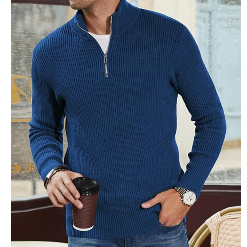 Herre Rullekrave Sweater med Halv Lynlaas - Varm Strik, Regular Fit