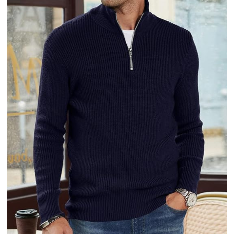 Herre Rullekrave Sweater med Halv Lynlaas - Varm Strik, Regular Fit
