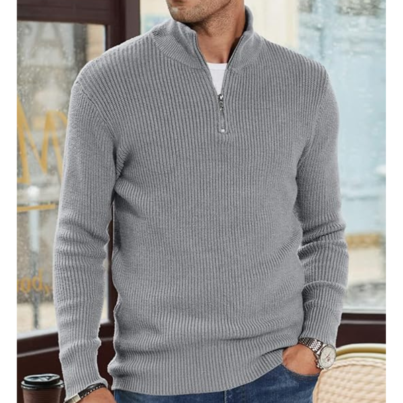 Herre Rullekrave Sweater med Halv Lynlaas - Varm Strik, Regular Fit