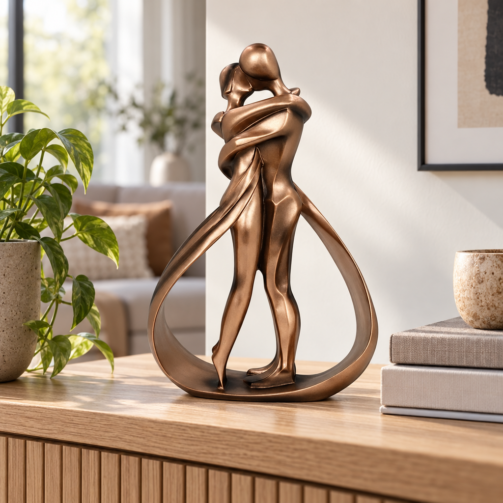 Omfavnende Par Skulptur - Bronzefarvet Kunstharpiks Boligdekoration - - Huis en tuin > Decoratie > Kunst > Beelden, sculpturen en standbeelden - {{ product_tags }