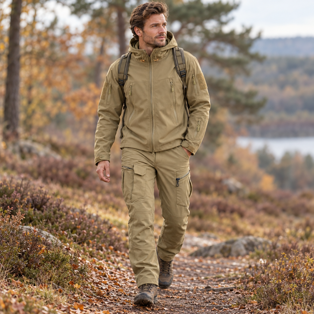 Herre Outdoor Sæt - Vatteret Vinterjakke med Hætte og Cargobukser - - Kleding en accessoires > Kleding > Kledingsets - {{ product_tags }