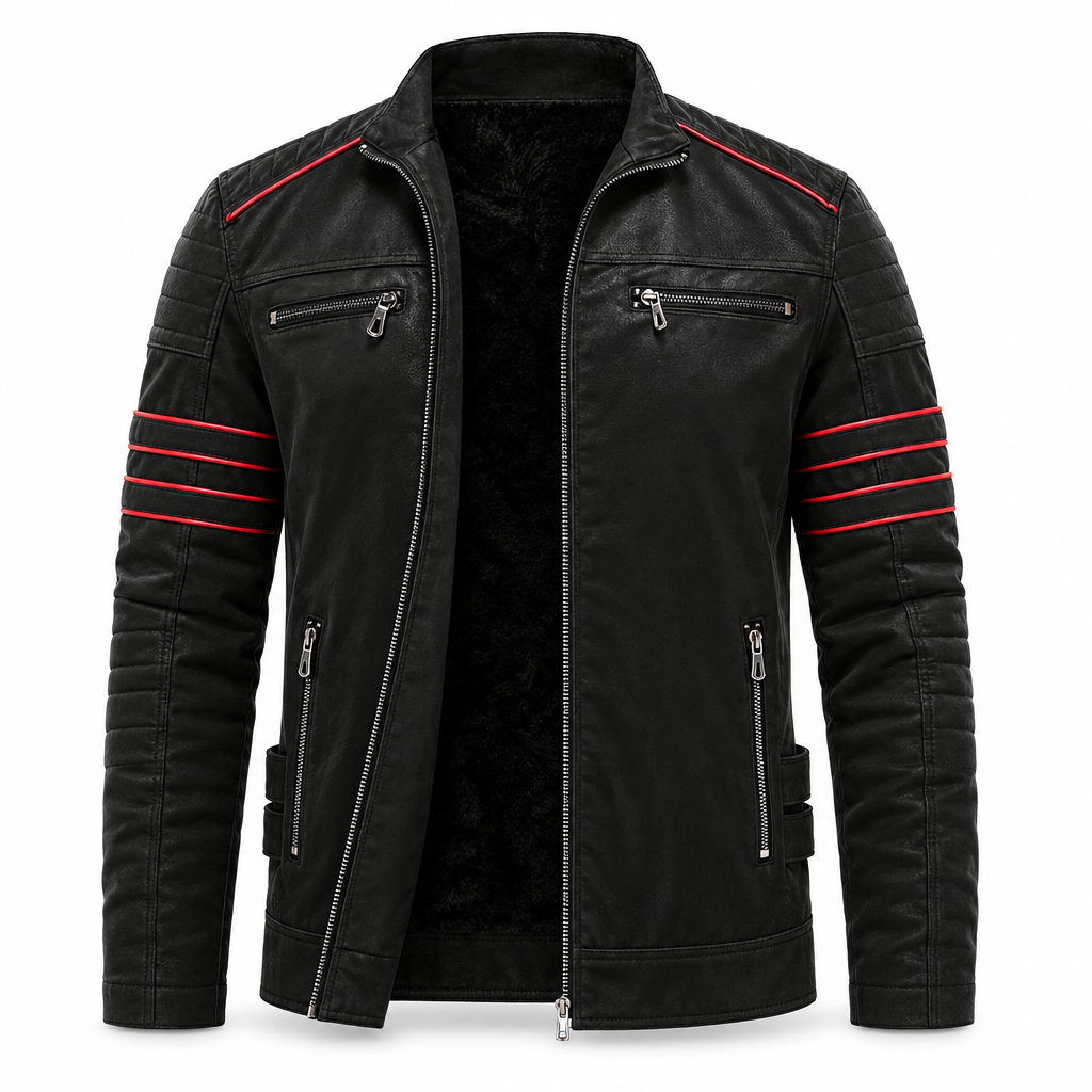 Herre Bikerjakke i Kunstlæder med Kontrastrande - - Kleding en accessoires > Kleding > Buitenkleding > Jassen en jacks - {{ product_tags }