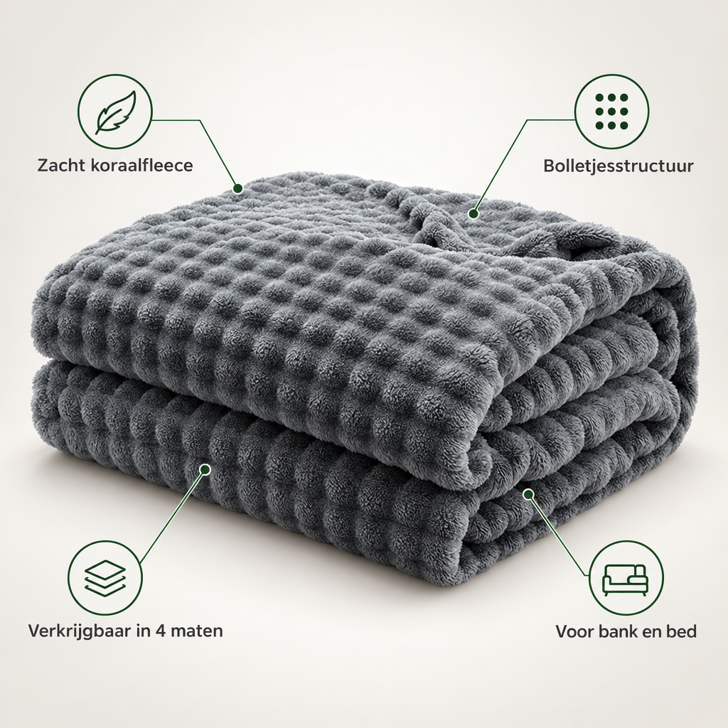Struktureret Koralfleece Plaid til Sofa og Seng - - Huis en tuin > Linnengoed > Beddengoed > Dekens - {{ product_tags }