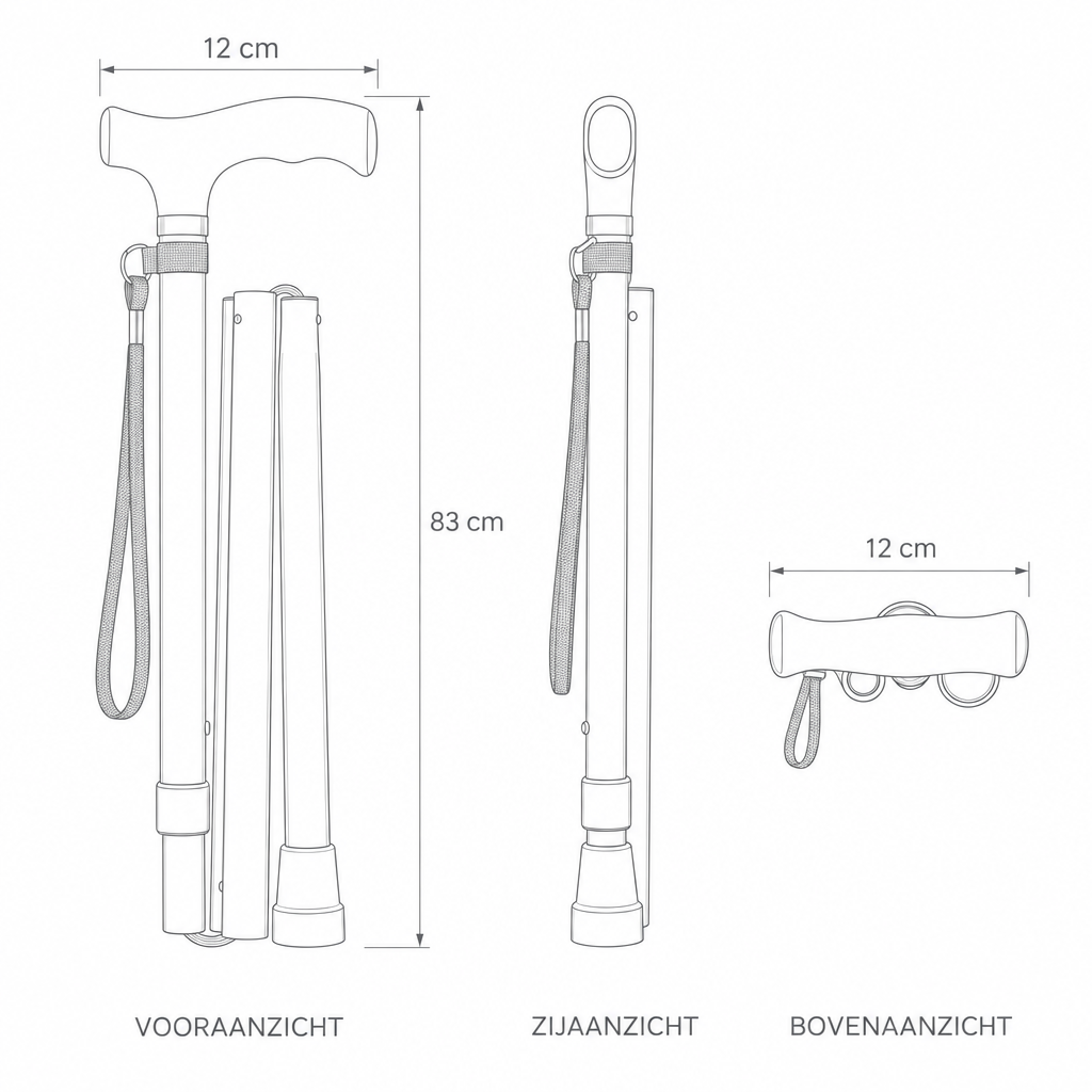Foldbar Aluminium Gåstok med T-Håndtag og Håndledsrem