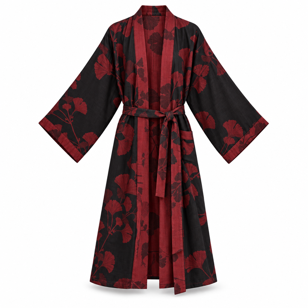 Bomuld Kimono Badekåbe med Vendbart Bladmønster - - Kleding en accessoires > Kleding > Nachtkleding en loungewear > Kamerjassen - {{ product_tags }