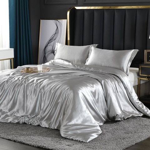 Bea | Luxury Sæt (4 stk) Silke/Satin Sengetøj Dynebetræk - 2x Pudebetræk - Hvid - - home & garden - {{ product_tags }