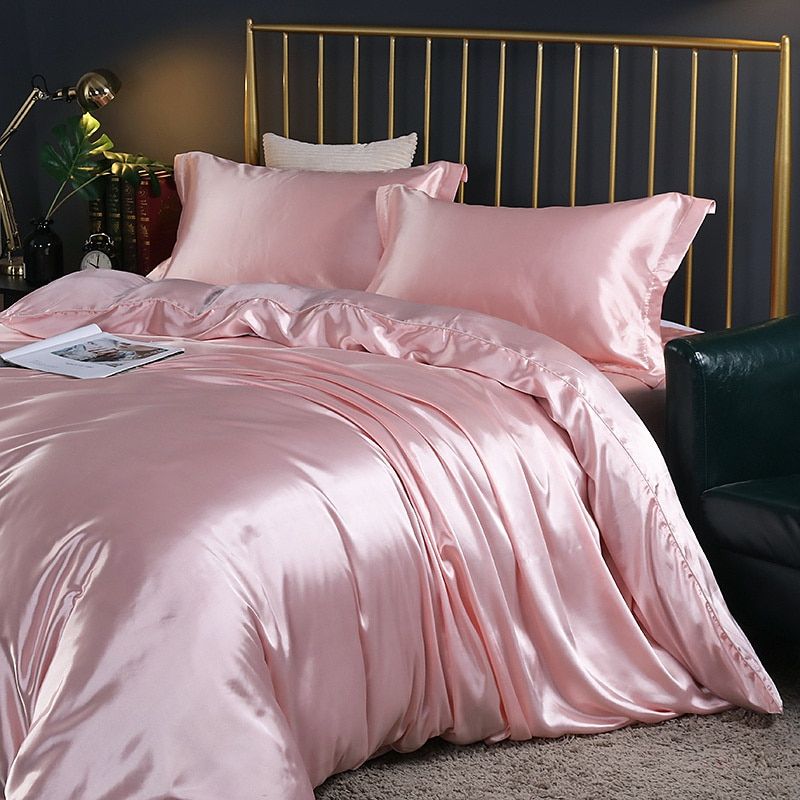 Bea | Luxury Sæt (4 stk) Silke/Satin Sengetøj Dynebetræk - 2x Pudebetræk - Hvid - - home & garden - {{ product_tags }