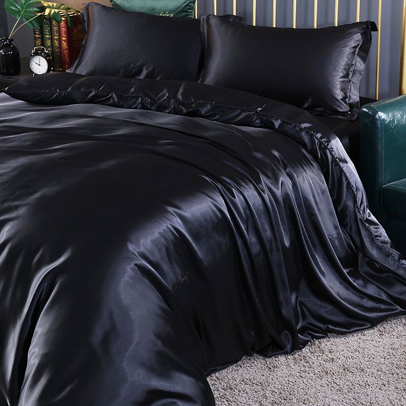Bea | Luxury Sæt (4 stk) Silke/Satin Sengetøj Dynebetræk - 2x Pudebetræk - Hvid - - home & garden - {{ product_tags }