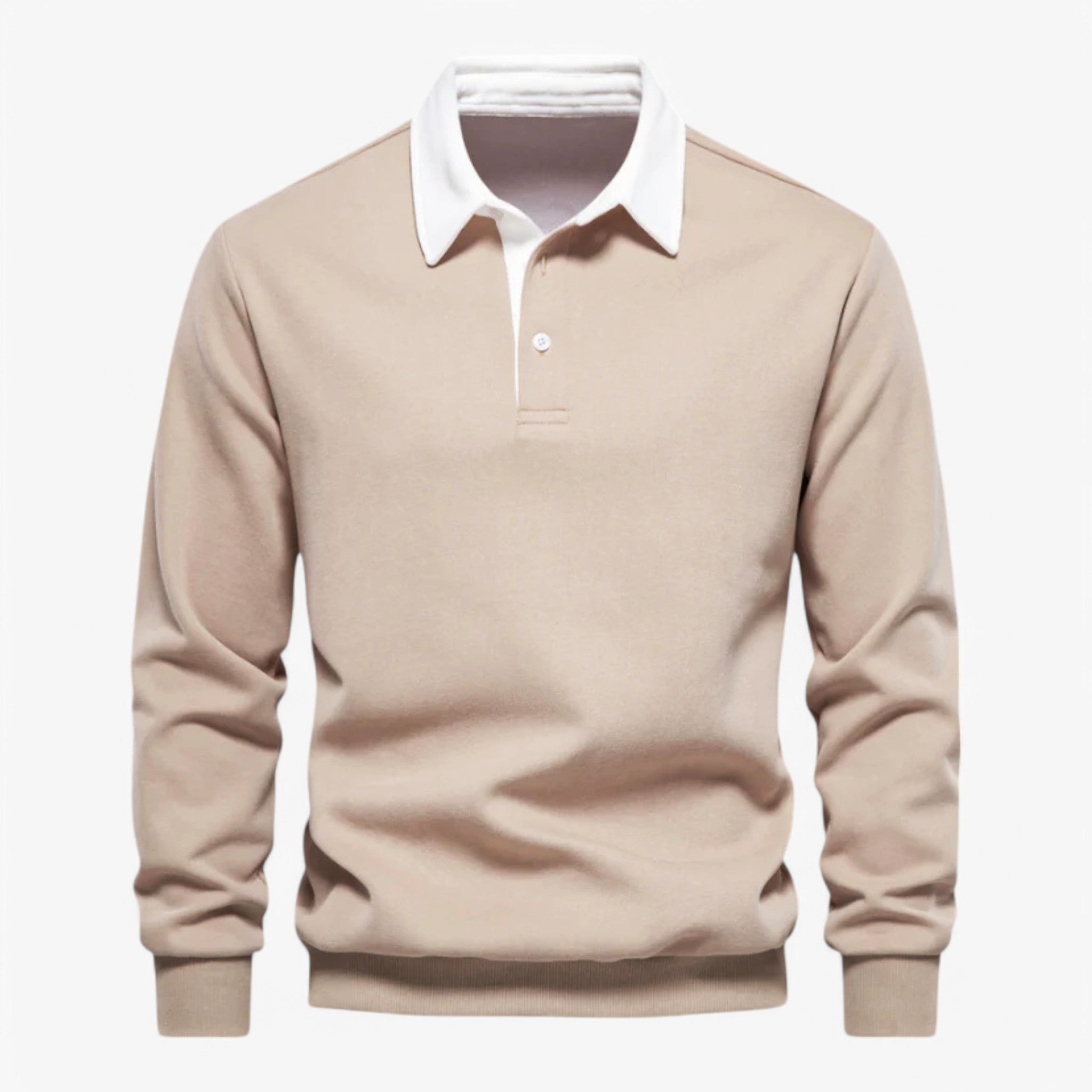 Steve | Stilfuld Polo-Sweater - Khaki - Steve | Stilfuld Polo-Sweater - €25 - {{ product_tags }