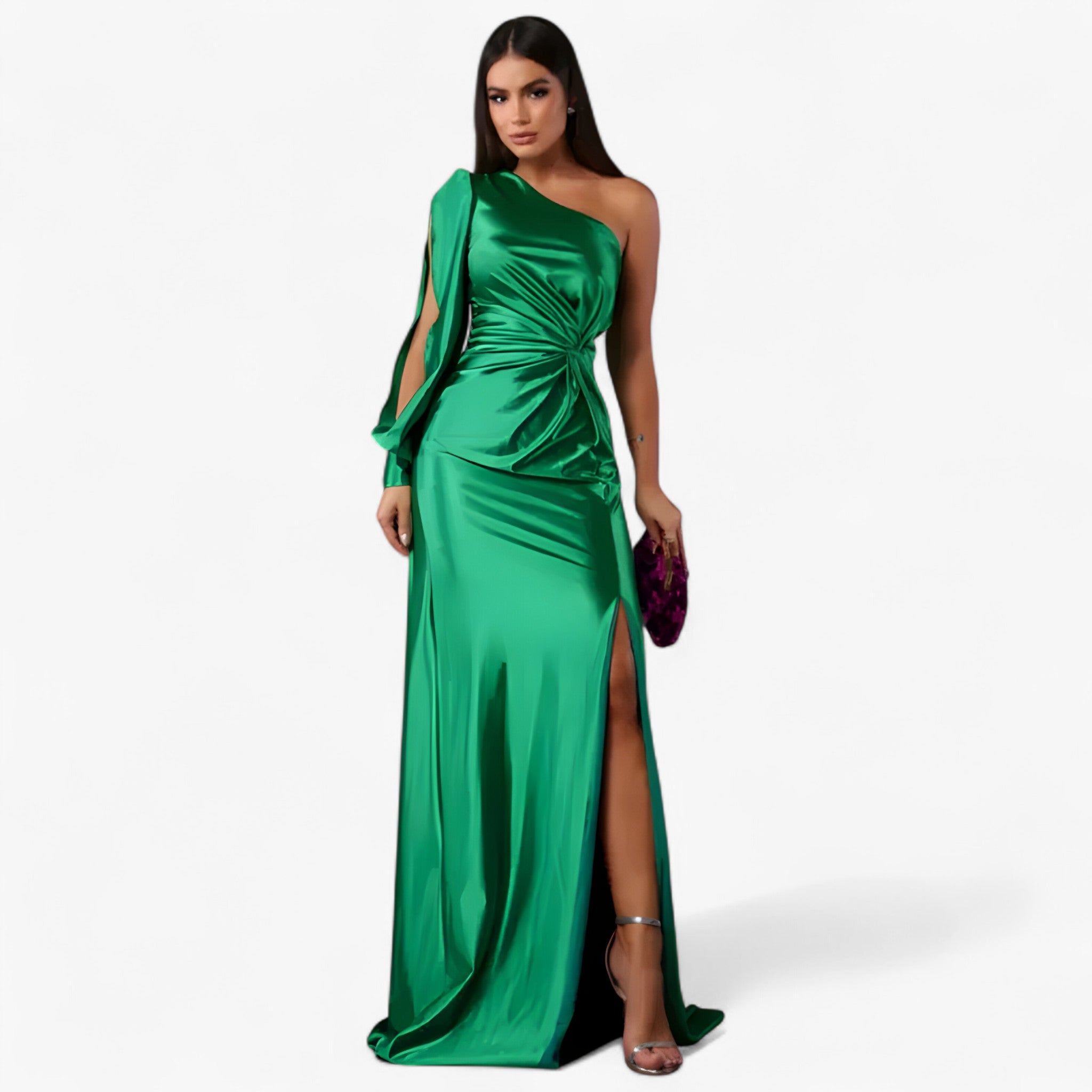 Camilla | Kvinders Satin Kjole - Smaragdgrøn - women's fashion - {{ product_tags }