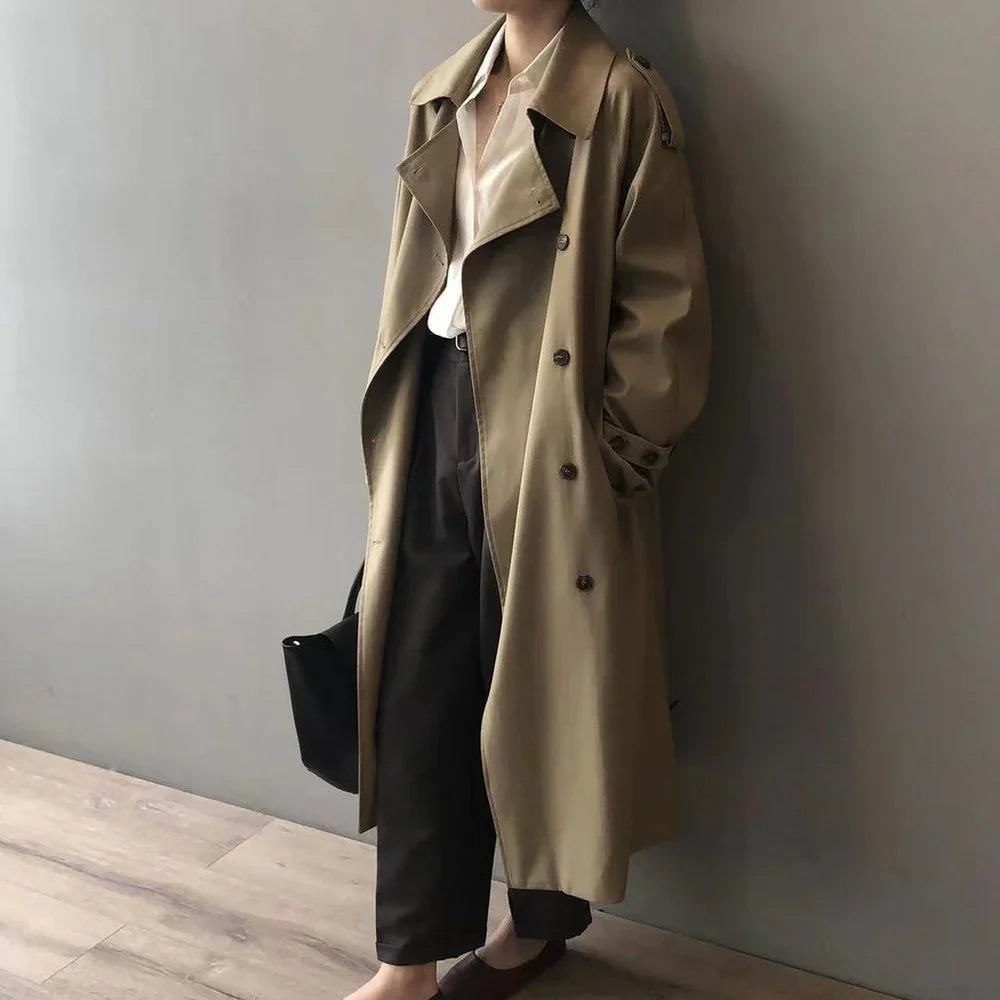 Damelang trenchcoat med revers-krave - Khaki - Coat - {{ product_tags }