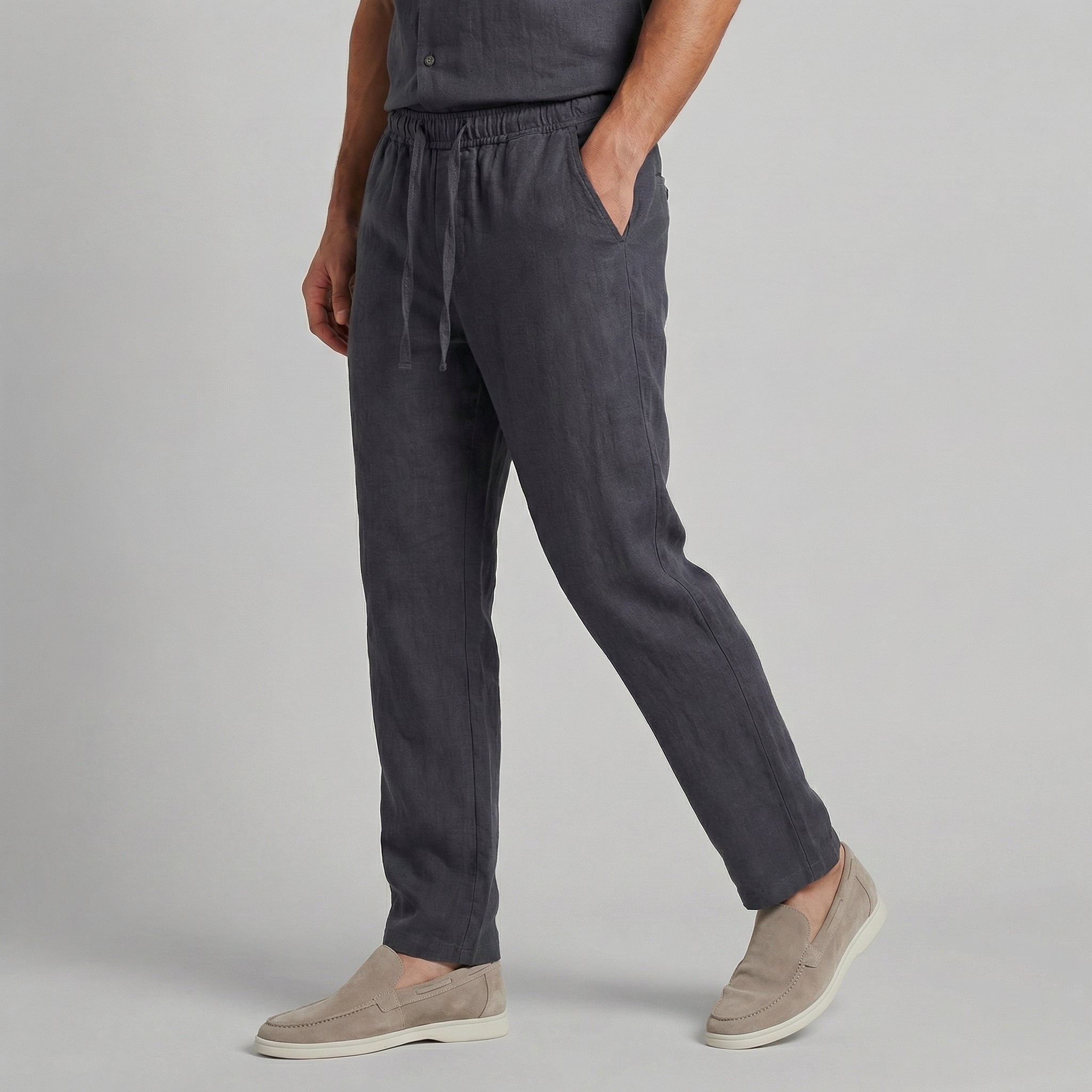 Hør Bukser Herre Wide Leg Casual Sommer - Marineblå - Herrebukser - {{ product_tags }