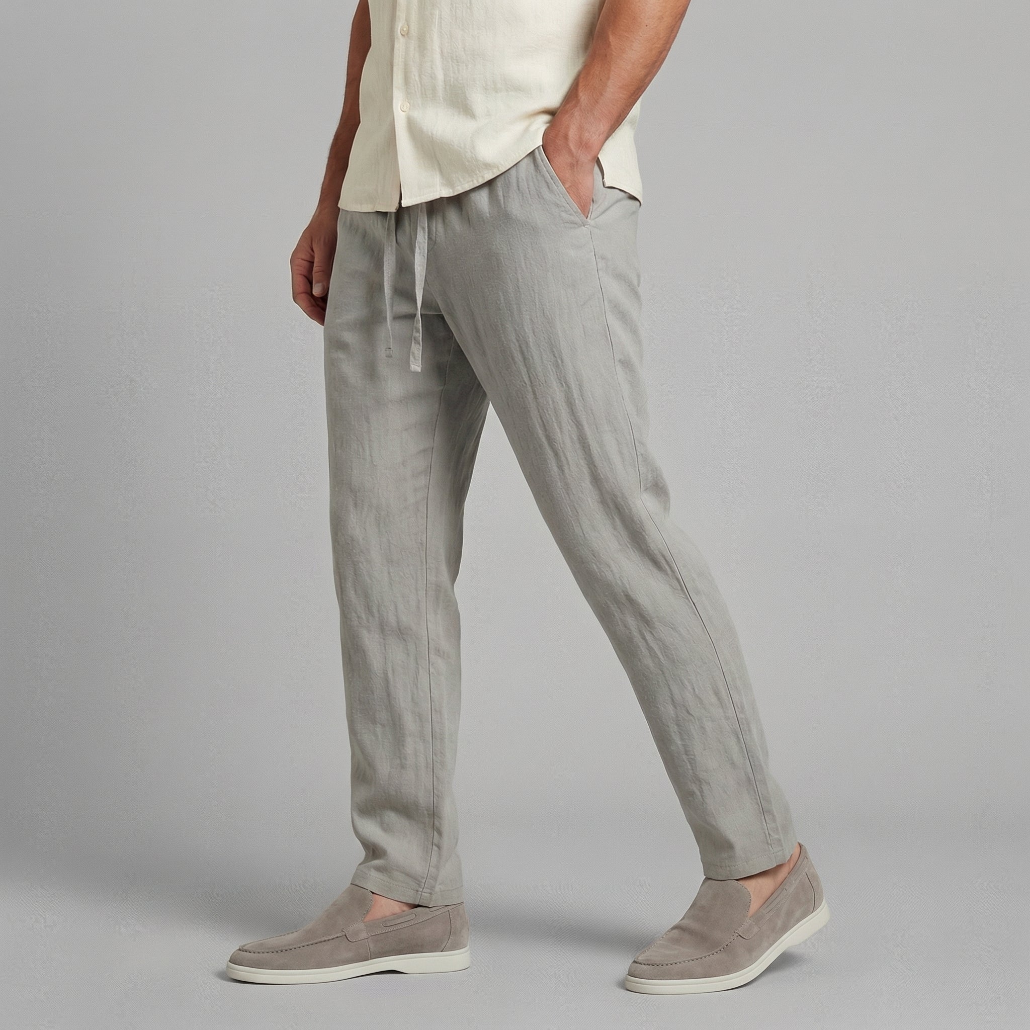 Hør Bukser Herre Wide Leg Casual Sommer - Grå - Herrebukser - {{ product_tags }