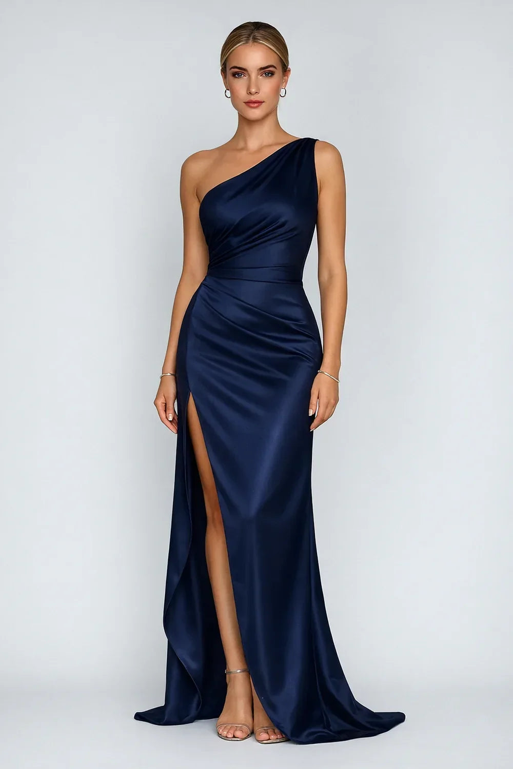 Dame Satin Enkeltskulder Maxikjole - Marineblaa - Dress - {{ product_tags }