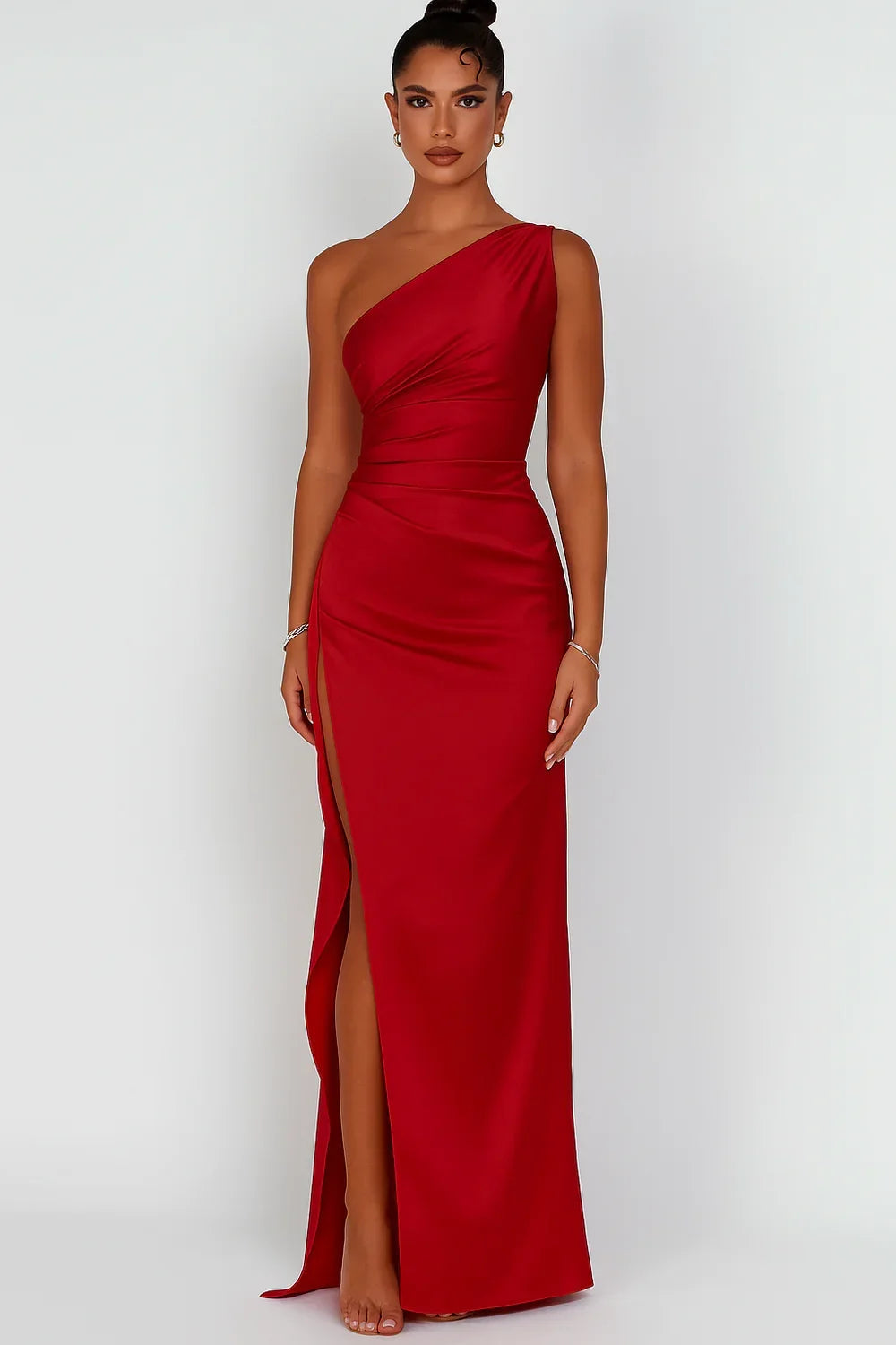 Dame Satin Enkeltskulder Maxikjole - Roed - Dress - {{ product_tags }