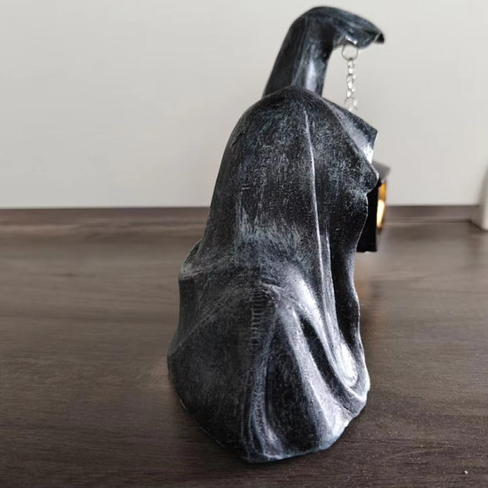 Spøgelsesfigur med Lanterne - Lysende Halloween-dekoration, Grå