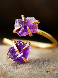 Luxera Raw Stone justerbar ring i ametyst og kvarts