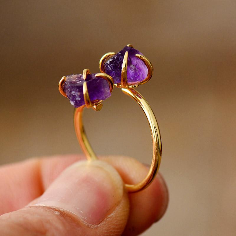 Luxera Raw Stone justerbar ring i ametyst og kvarts - - Luxera Raw Stone justerbar ring i ametyst og kvarts- €25 - {{ product_tags }