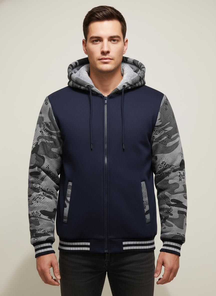 Herre Varm Fleece Hættejakke i Colorblock-Design