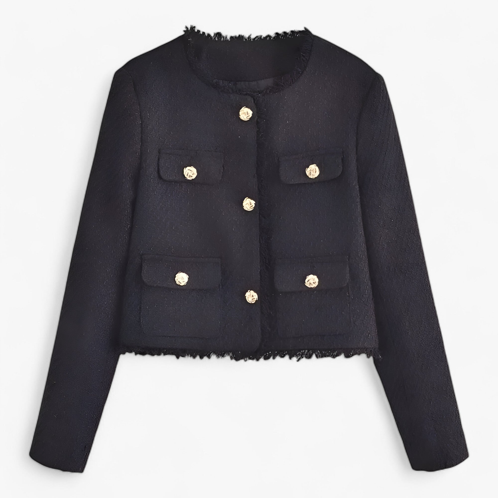 Alayna | Kort Tweedjakke - Elegant Struktur til Efteråret - Sort - women's fashion - {{ product_tags }