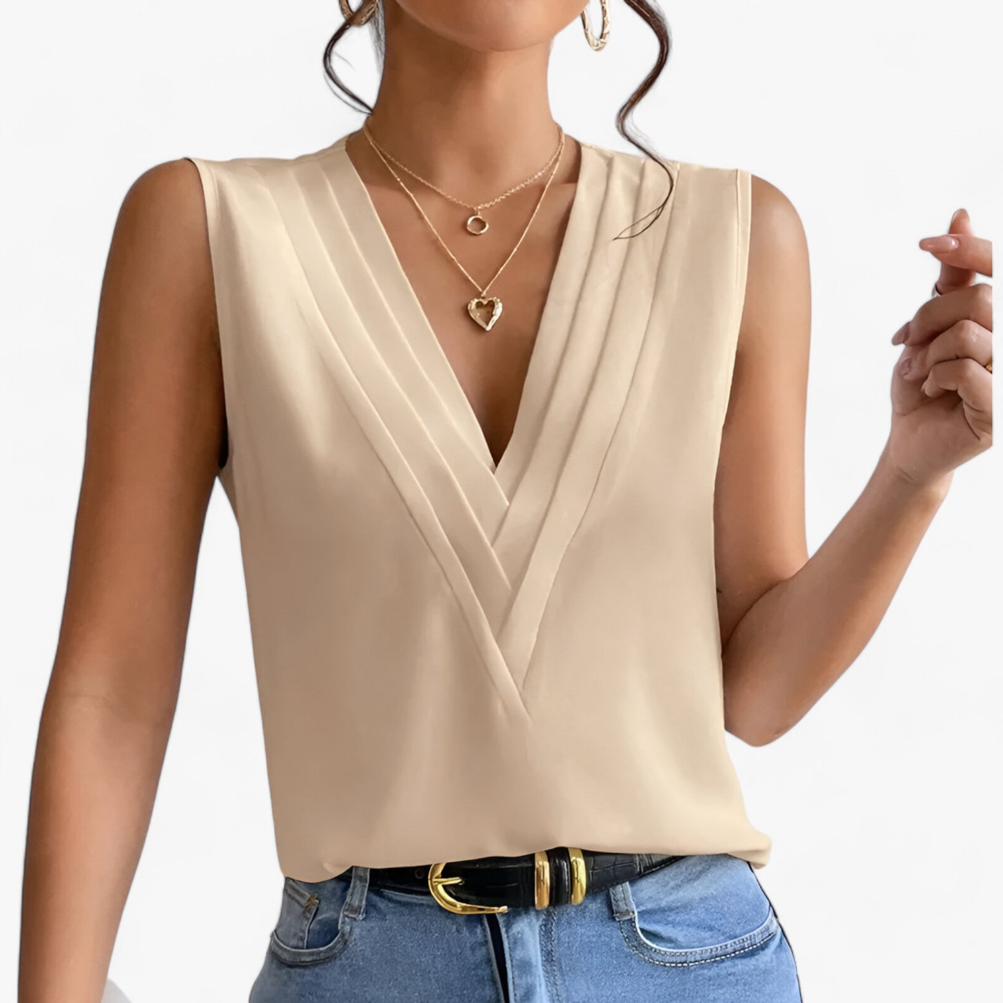 Lieselotte | Ærmeløs Bluse - Til en komfortabel og afslappet stil - Khaki - women's fashion - {{ product_tags }