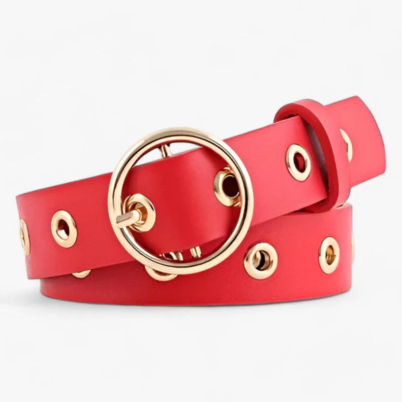 Emma | Damebælte med rundt spænde - Rød - women's fashion - {{ product_tags }