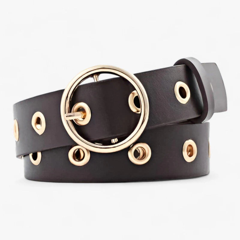 Emma | Damebælte med rundt spænde - Kaffe - women's fashion - {{ product_tags }