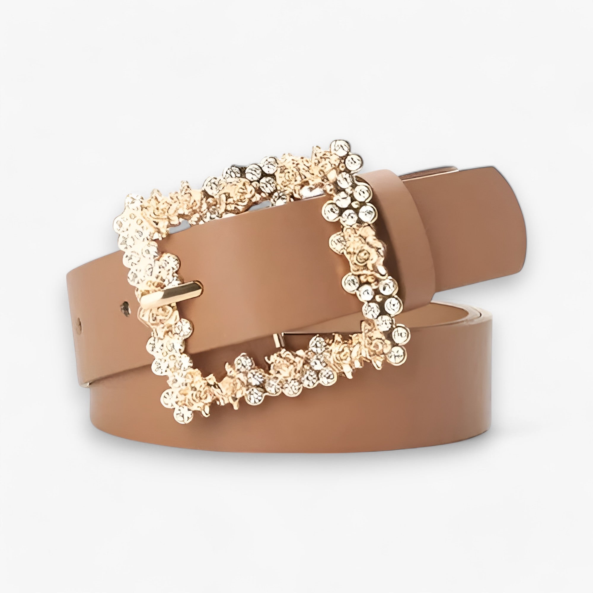 Strass | PU-bælte - Glamourøst med Glitrende Spænde - Brun - women's fashion - {{ product_tags }