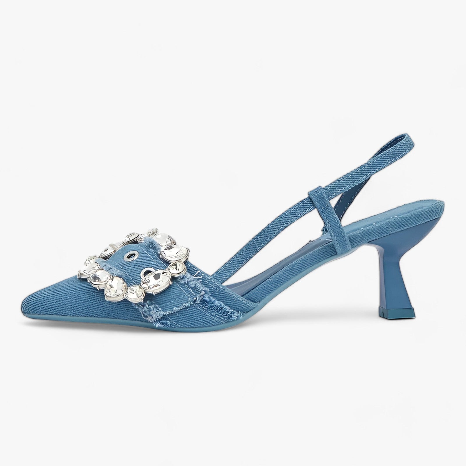 Denim Décolleté | Særpræget elegance med skinnende spænde fra Diamantekk - - women's fashion - {{ product_tags }