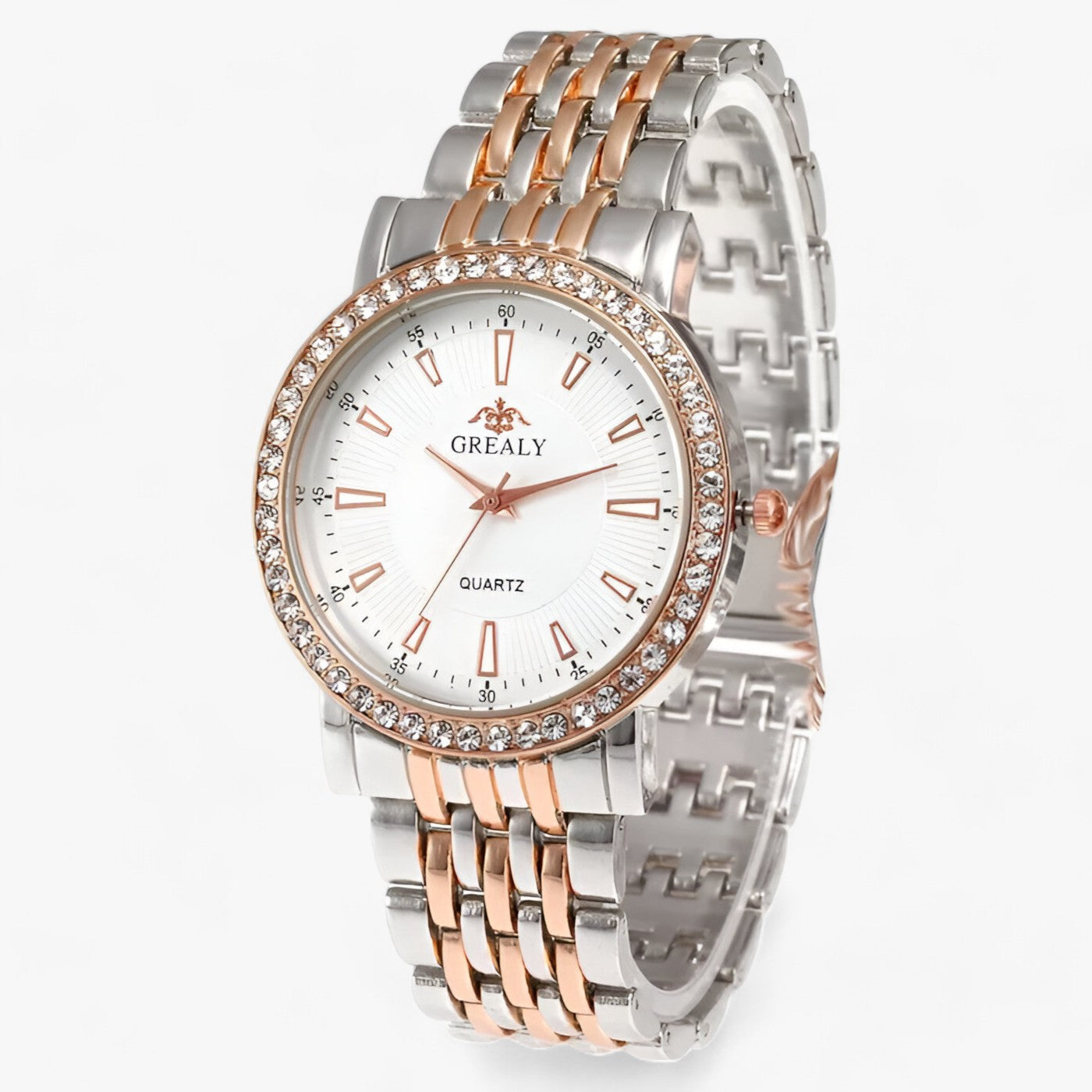 LUXE | Elegant stenbrud i rustfrit stål - perfekt symbiose af stil og præcision - BW Rosaguld Hvid Stor - watches - {{ product_tags }