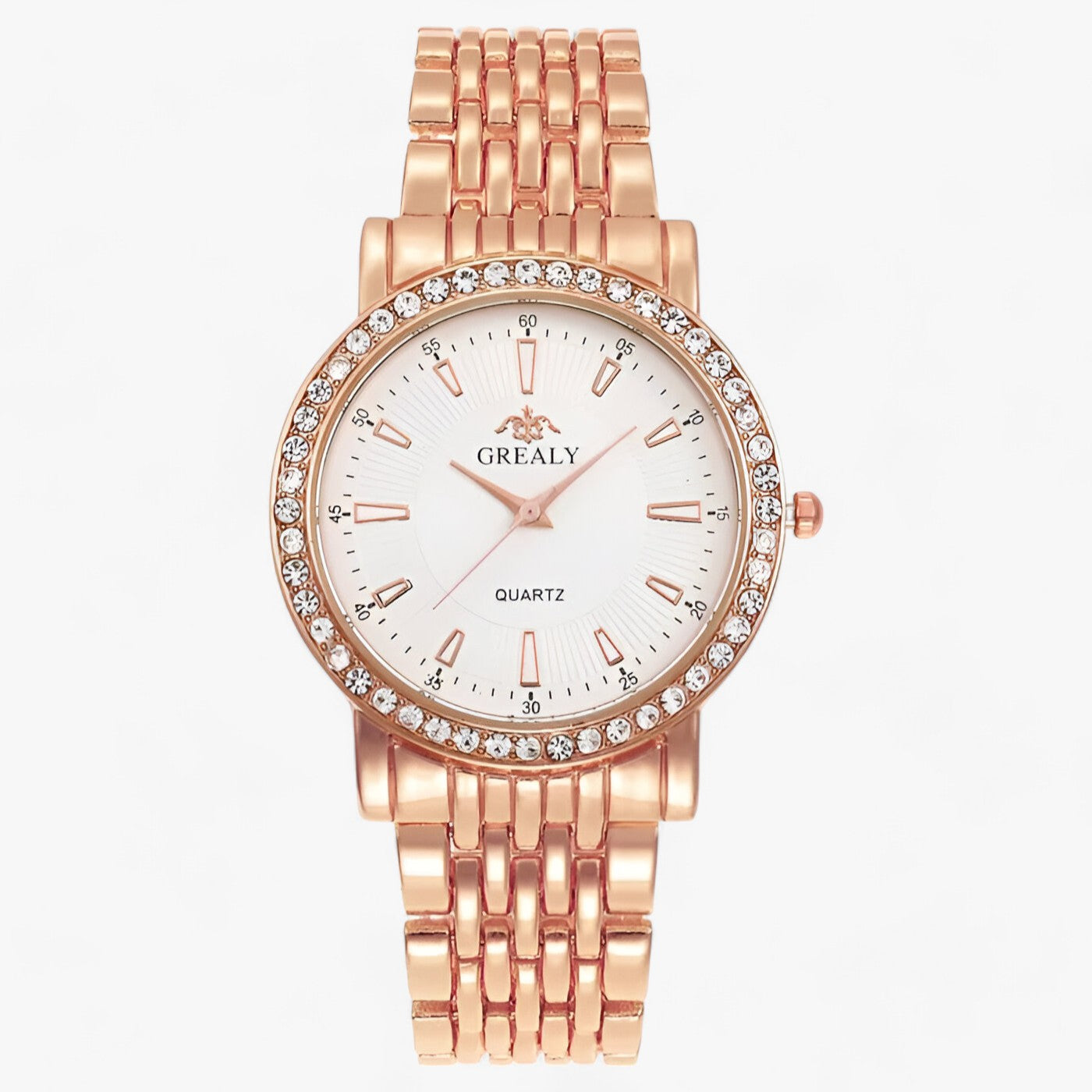 LUXE | Elegant stenbrud i rustfrit stål - perfekt symbiose af stil og præcision - Rosaguld Hvid Stor - watches - {{ product_tags }