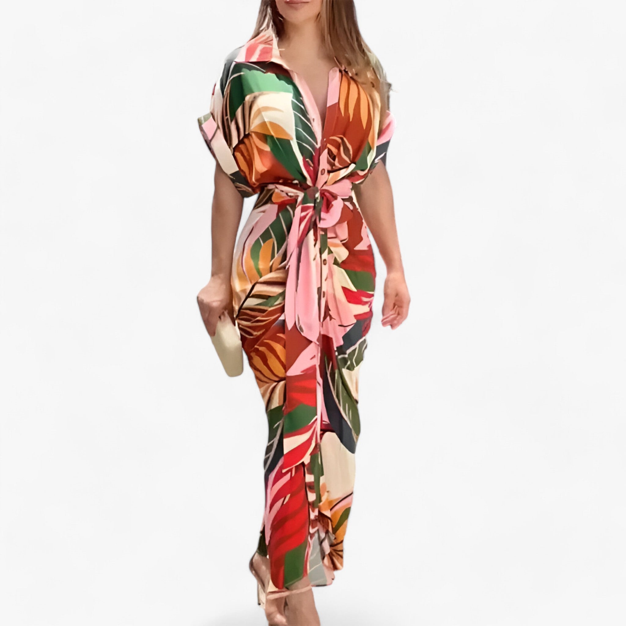 VALERIA - Elegant midikjole - Raffineret stil med krave og bindebælte - Flerfarvet - women's fashion - {{ product_tags }