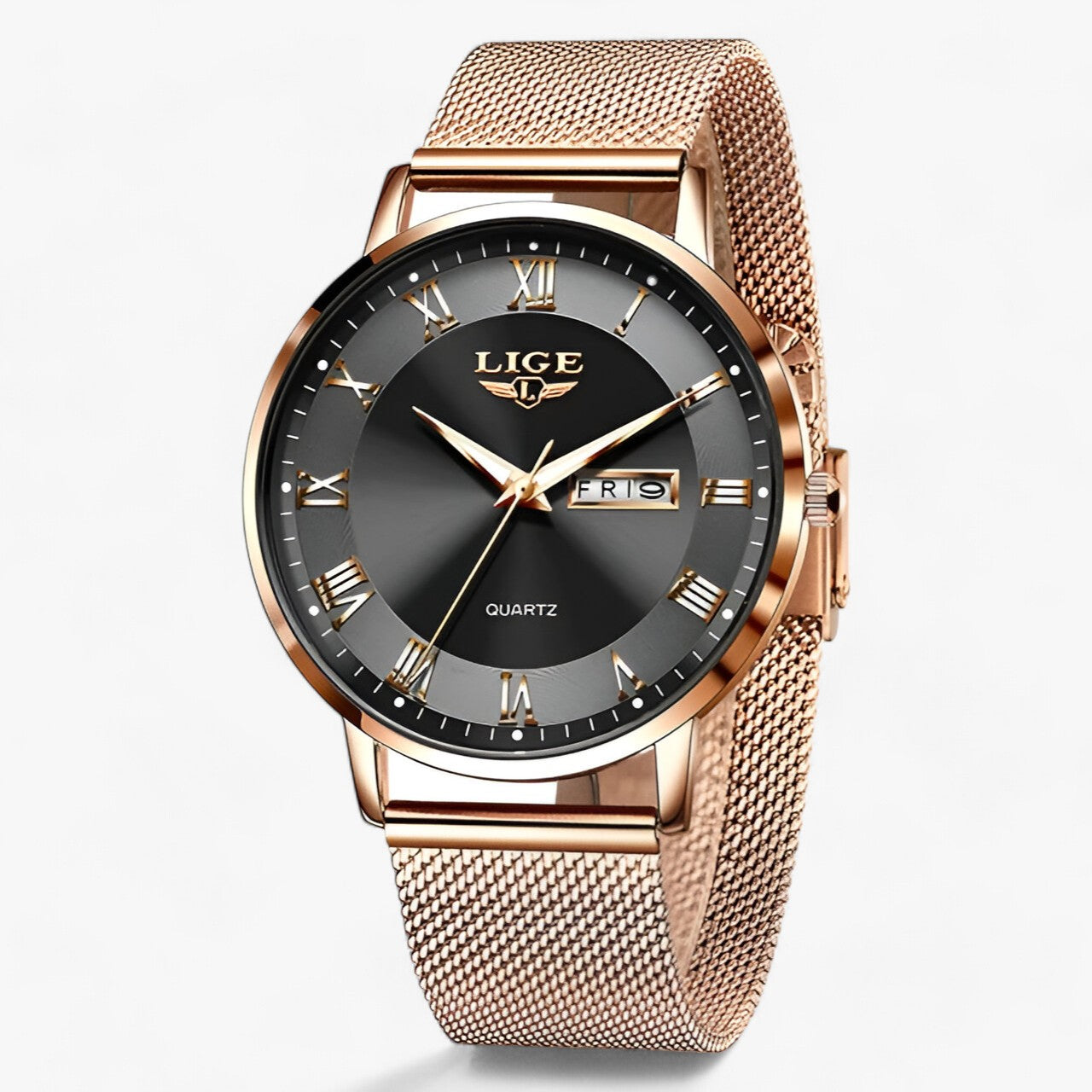 LINA - Stål-Mesh Ur - Raffineret tidsmåler til daglig brug - Roséguld sort - watches - {{ product_tags }
