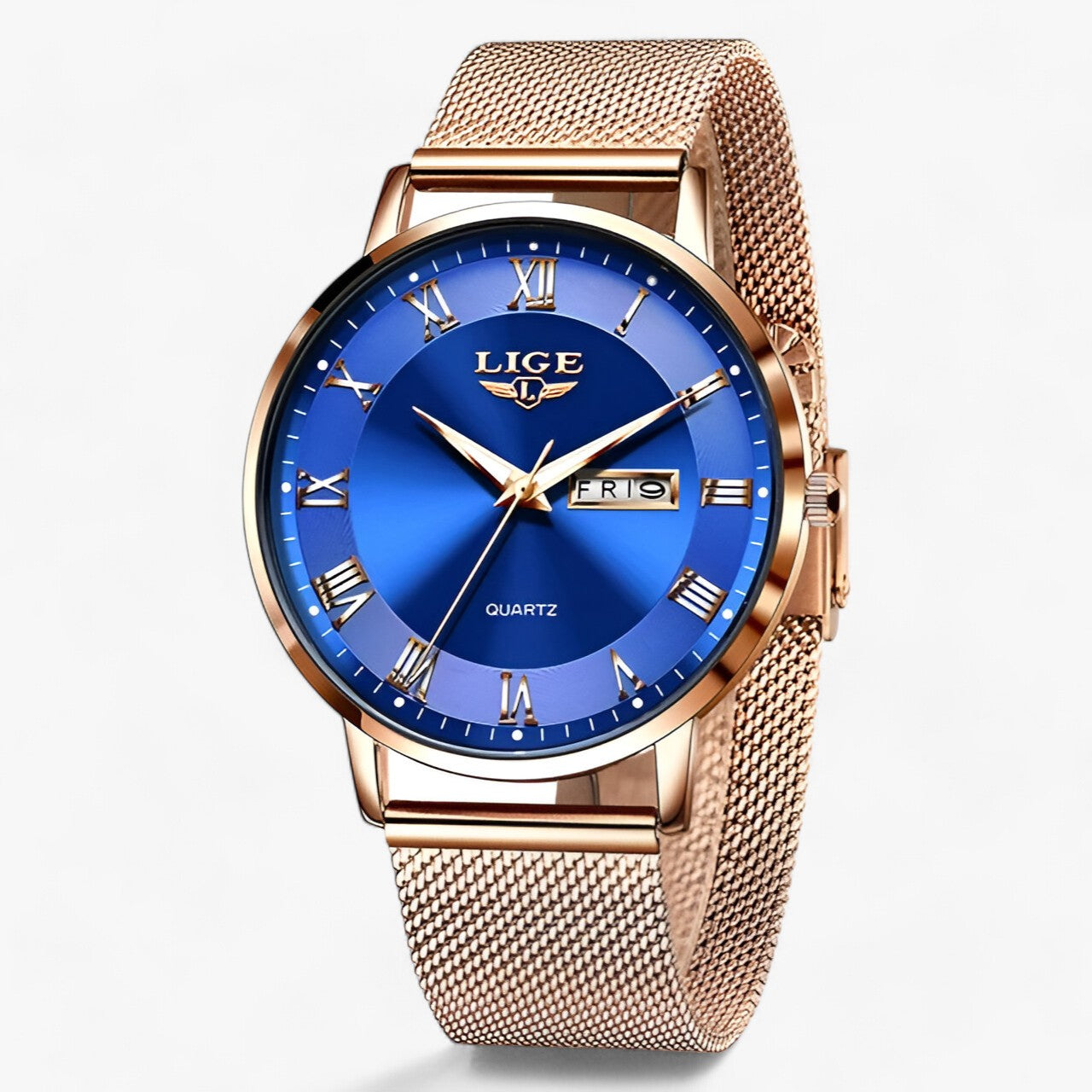 LINA - Stål-Mesh Ur - Raffineret tidsmåler til daglig brug - Roséguldblå - watches - {{ product_tags }