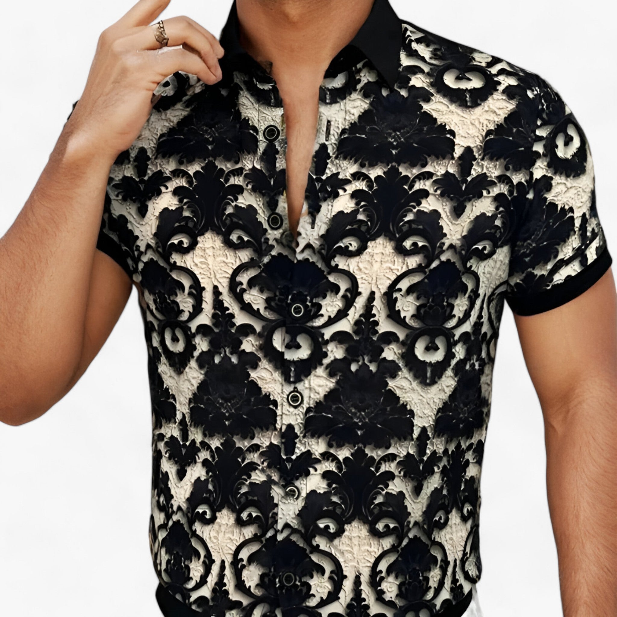 CoolFit | Strækstående krave skjorte med 3D-blomstertryk - Moderne design med komfort - - men's fashion - {{ product_tags }