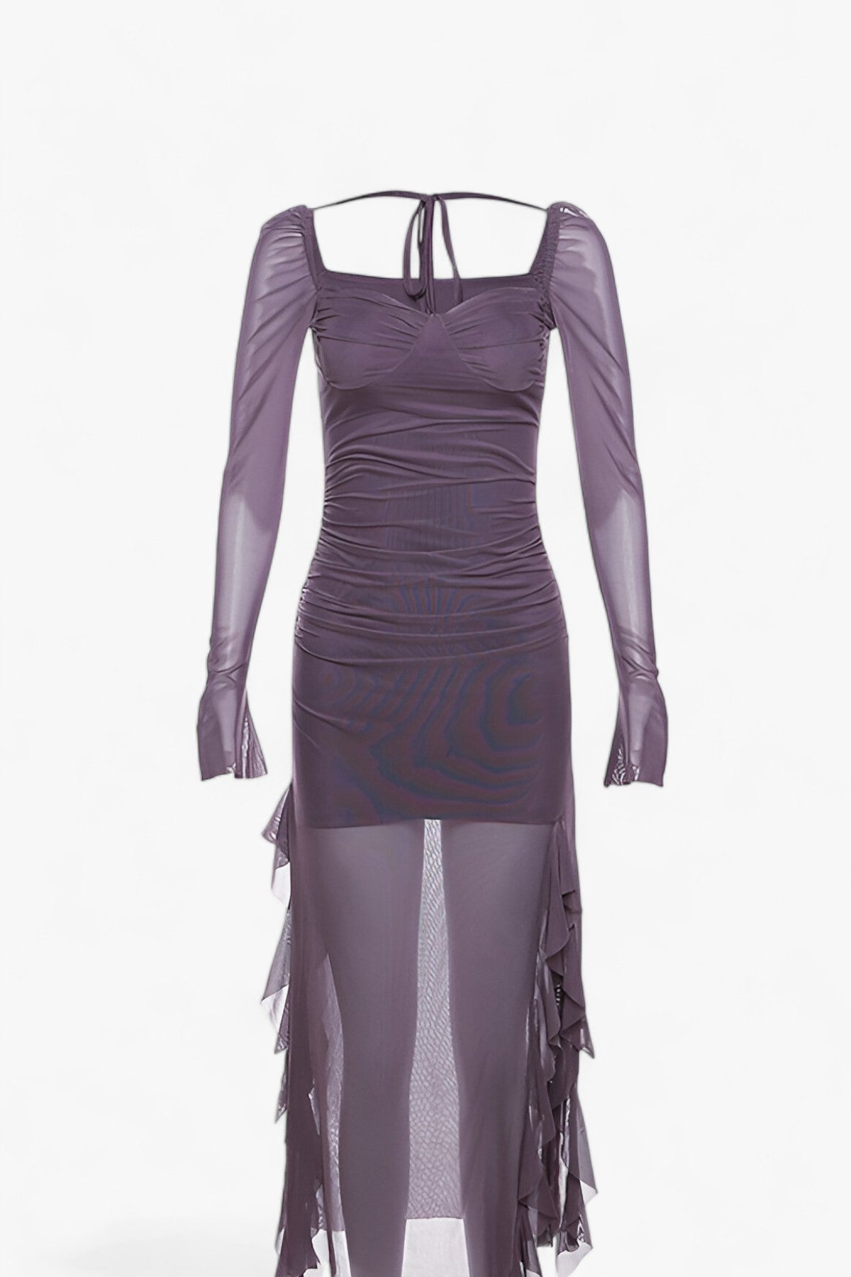 Mesh | Rynket Midi Kjole - Graciøs & Trendy - Lilla - Mesh | Rynket Midi Kjole - Graciøs & Trendy- €25 - {{ product_tags }