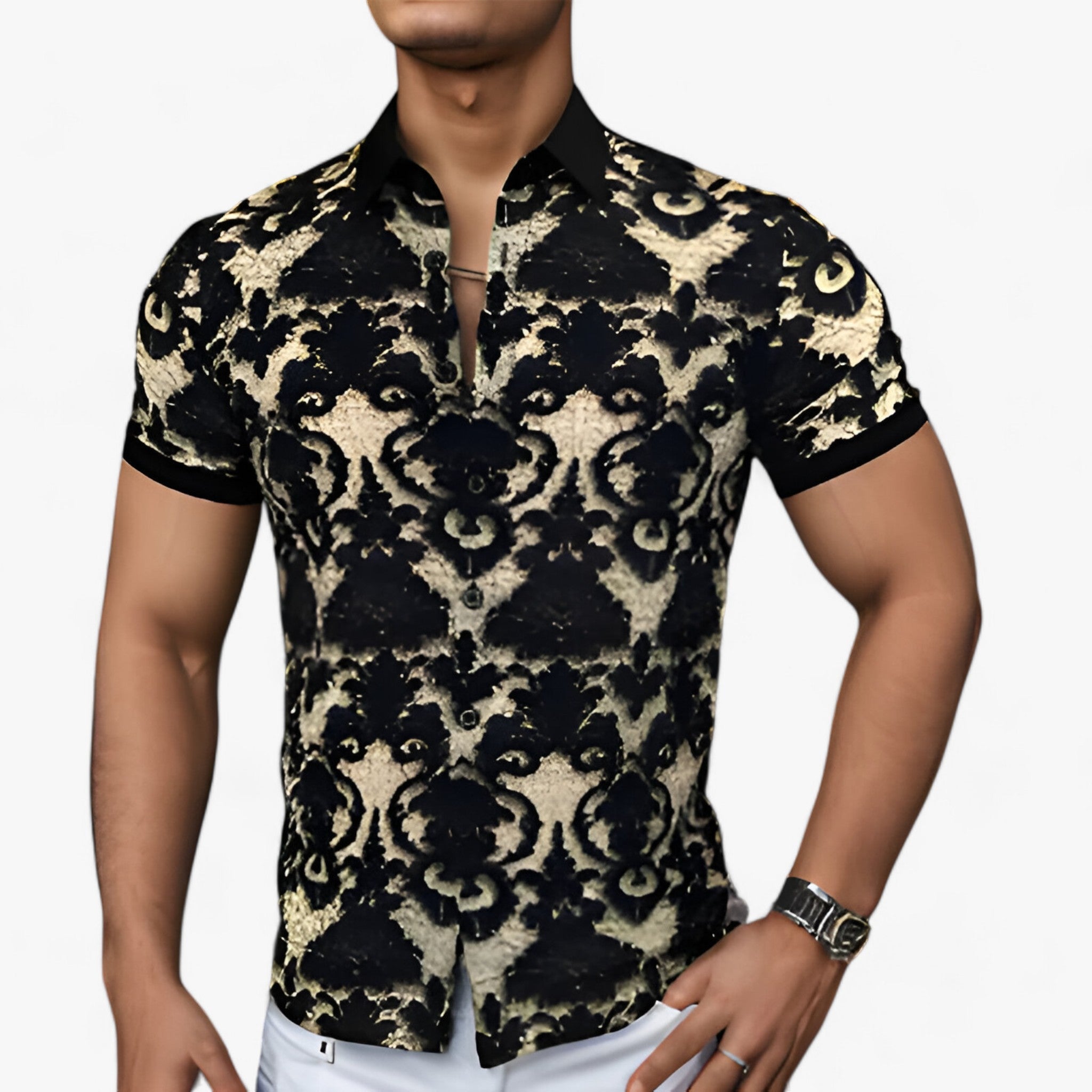 CoolFit | Strækstående krave skjorte med 3D-blomstertryk - Moderne design med komfort - - men's fashion - {{ product_tags }