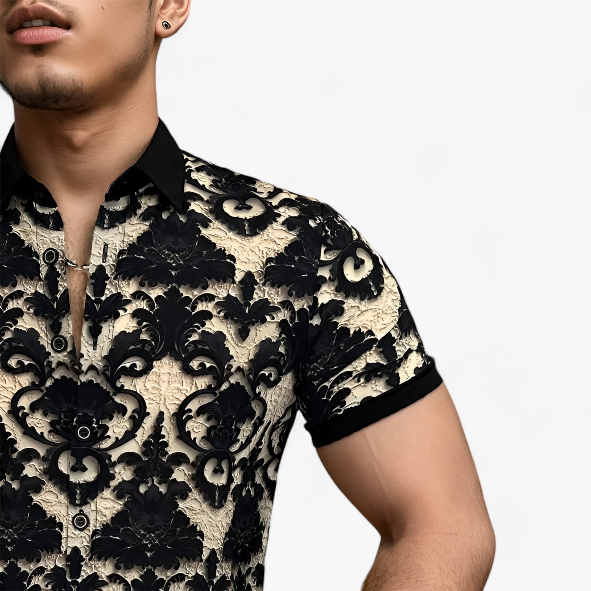 CoolFit | Strækstående krave skjorte med 3D-blomstertryk - Moderne design med komfort - - men's fashion - {{ product_tags }