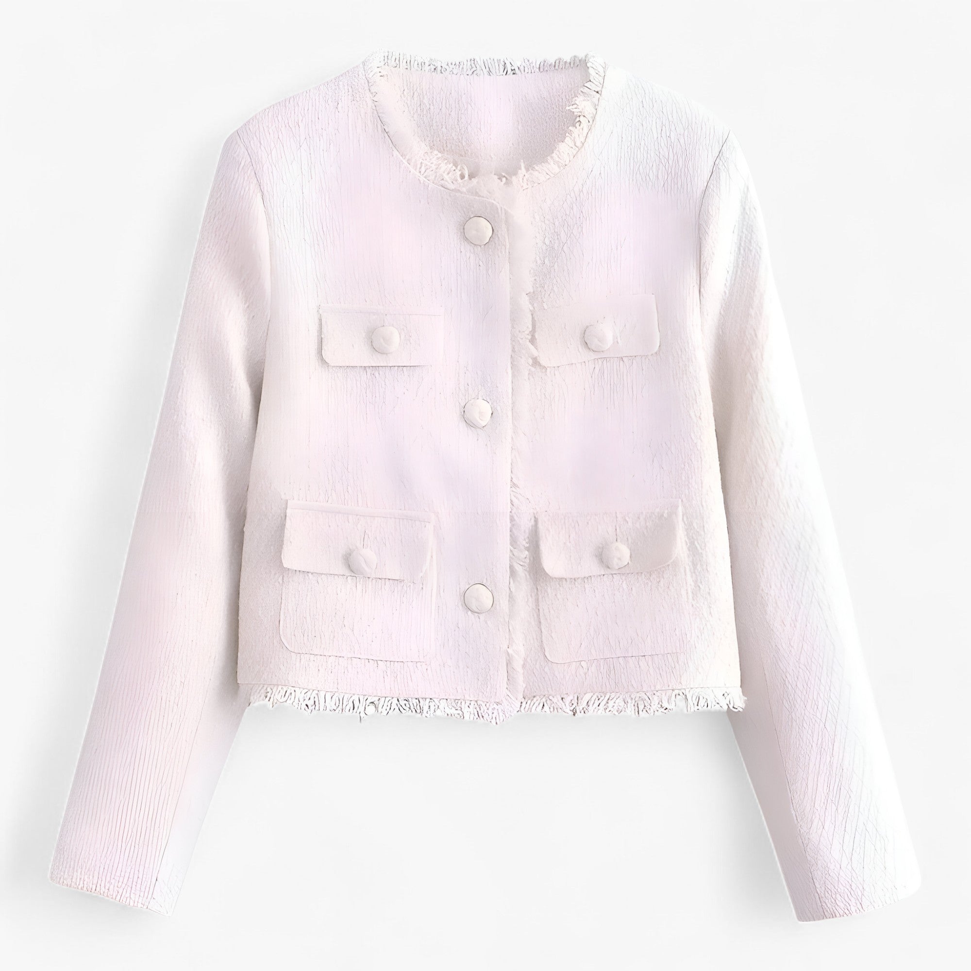 Alayna | Kort Tweedjakke - Elegant Struktur til Efteråret - Hvid - women's fashion - {{ product_tags }