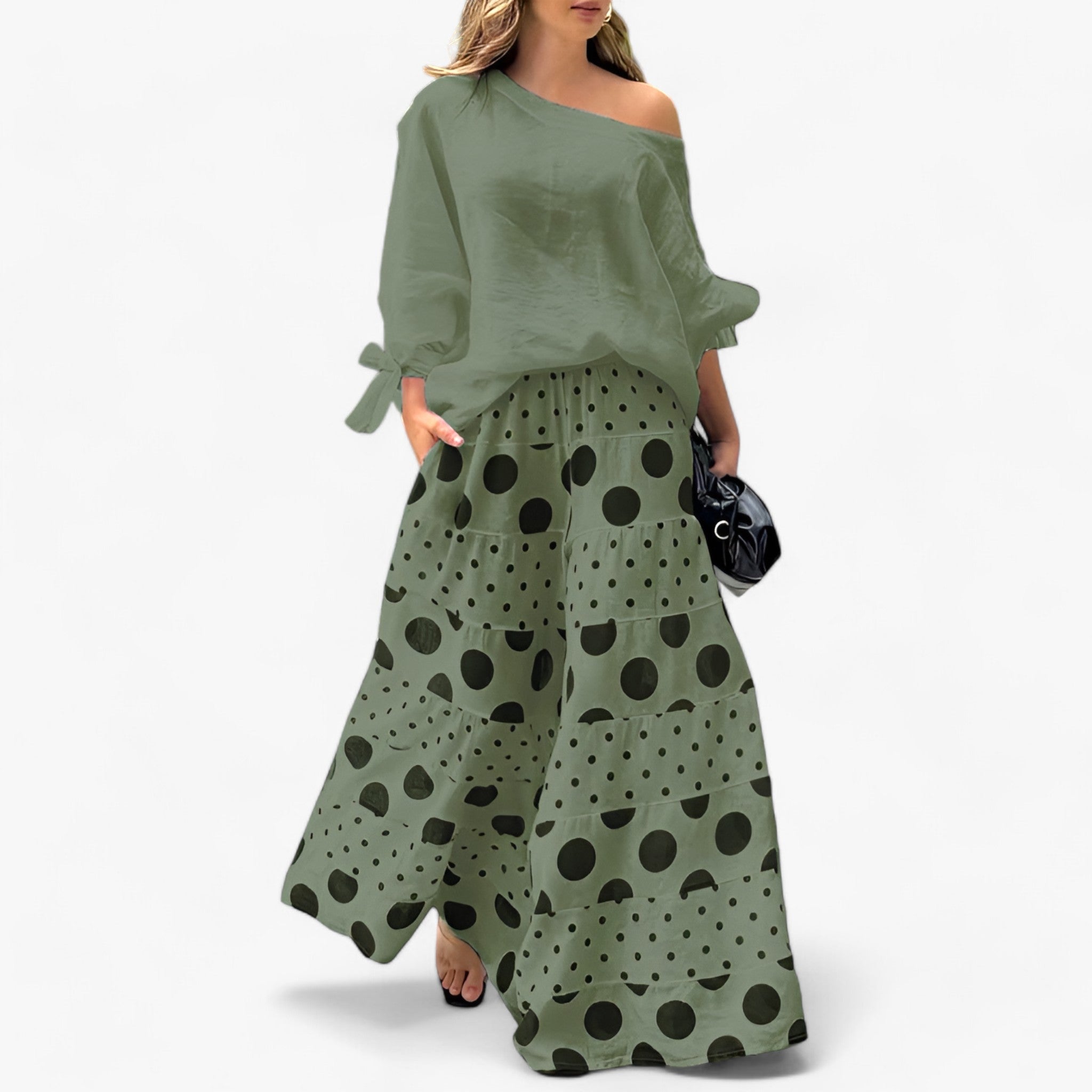 Agnes | Afslappet 2-delt sæt - Enkel stil med løst geometrisk mønster - Grøn - women's fashion - {{ product_tags }